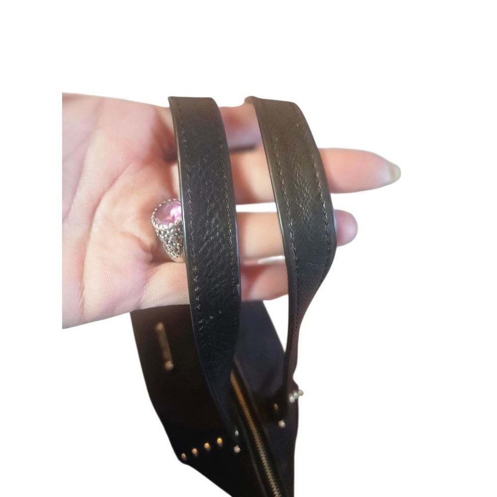 Michael Kors Black Canvas Leather Trim Studded Tote Shoulder Bag Gold Hardware - Picture 10 of 12